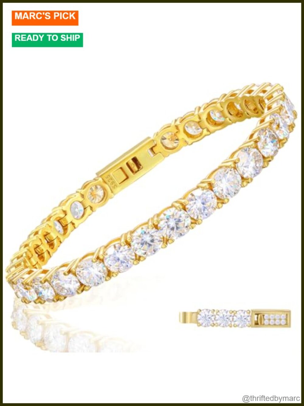 Moissanite Tennis Bracelet 18K Gold Plated S925 Sterling Silver 5MM